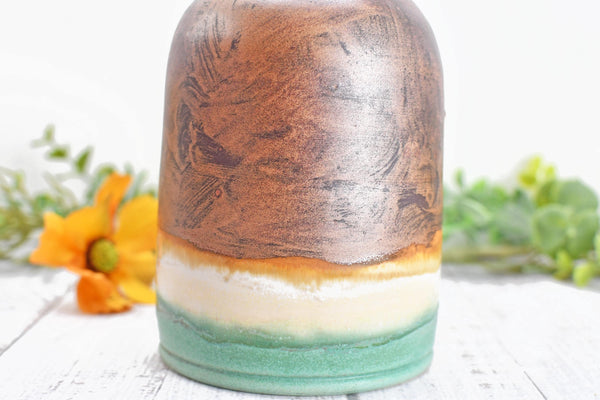Ceramic Olive Oil Dispenser, Handmade Pottery Liquid Soap Bottle, Stoneware, Copper, Turquoise Green, Tan for Bathroom and Kitchen Decor