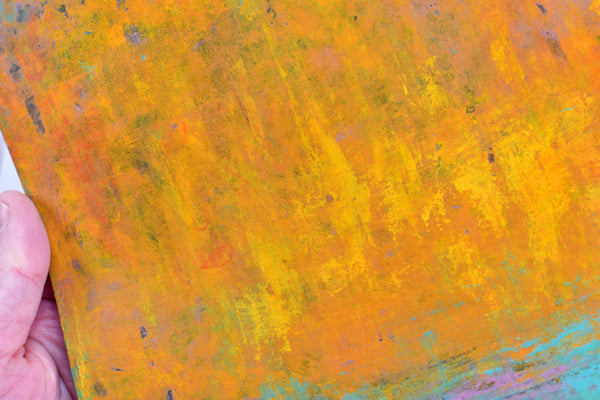 Abstract Painting, Original Mixed Media Yellow and Turquoise Wall Art on Paper