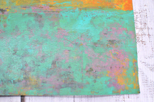 Abstract Painting, Original Mixed Media Yellow and Turquoise Wall Art on Paper