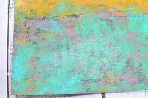Abstract Painting, Original Mixed Media Yellow and Turquoise Wall Art on Paper