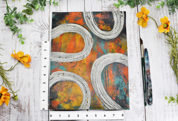 Abstract Painting, Original Mixed Media Orange and Gray Wall Art on Paper