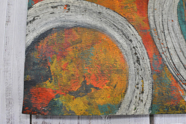 Abstract Painting, Original Mixed Media Orange and Gray Wall Art on Paper