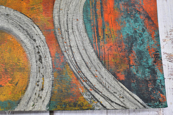 Abstract Painting, Original Mixed Media Orange and Gray Wall Art on Paper
