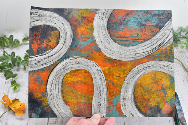 Abstract Painting, Original Mixed Media Orange and Gray Wall Art on Paper