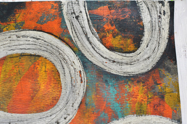 Abstract Painting, Original Mixed Media Orange and Gray Wall Art on Paper