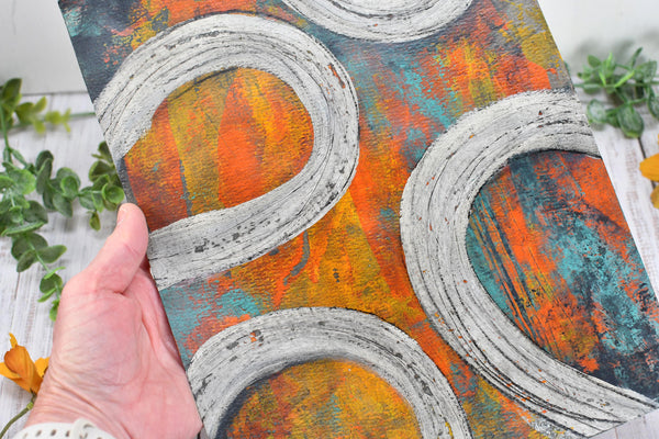 Abstract Painting, Original Mixed Media Orange and Gray Wall Art on Paper