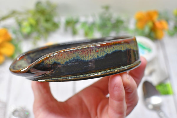 Monarch Butterfly Ceramic Spoon Rest, Handmade Stoneware Pottery, Kitchen Stove Top Dining, Soap Dish, Wine Bottle Drip in Black and Gray