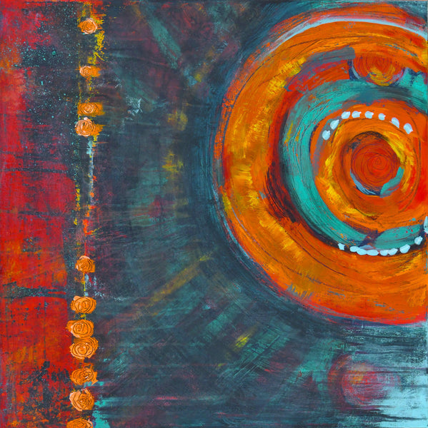 Abstract Painting Original 24x24 Canvas, Red Orange Blue Textured Modern Contemporary Wall Art, Acrylic Painting Ready to Hang, Unframed