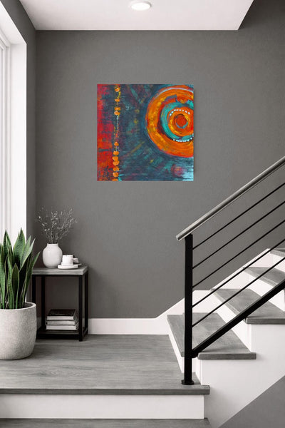 Abstract Painting Original 24x24 Canvas, Red Orange Blue Textured Modern Contemporary Wall Art, Acrylic Painting Ready to Hang, Unframed