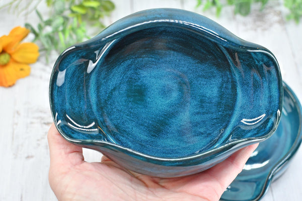 Blue Teal Ceramic Spoon Rest, Turquoise Handmade Small, Medium, Large Pottery for Stovetop, Table Counter - Housewarming Christmas Gift