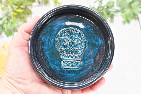 Sugar Skull Spoon Rest Ceramic Bronze Handmade Stoneware Pottery Large Stovetop Counter Coffee Bar Day of The Dead Kitchen Dining Goth Decor