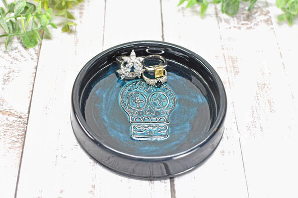 Sugar Skull Spoon Rest Ceramic Bronze Handmade Stoneware Pottery Large Stovetop Counter Coffee Bar Day of The Dead Kitchen Dining Goth Decor