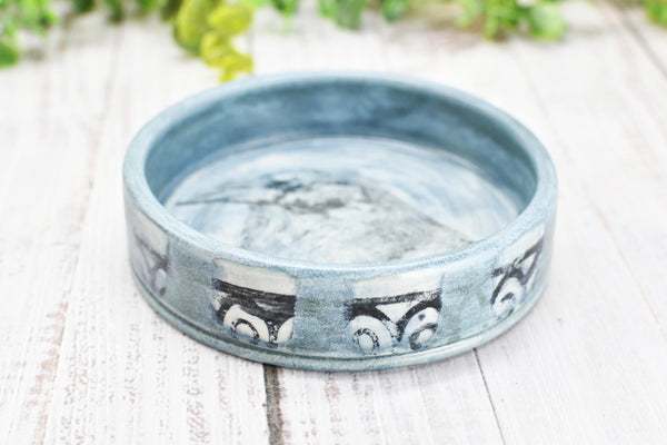 Raven Bird Ceramic Wine Drip Dish, Handmade Pottery, Medium Bowl for Spoon Rest or Soap Dish, Blue Gray Black