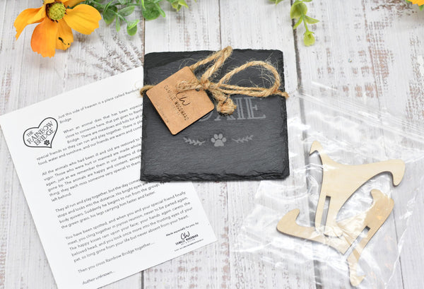 Personalized Pet Memorial, Rainbow Bridge Slate Tile Bereavement Gift for Dog, Cat, or Pet Passing