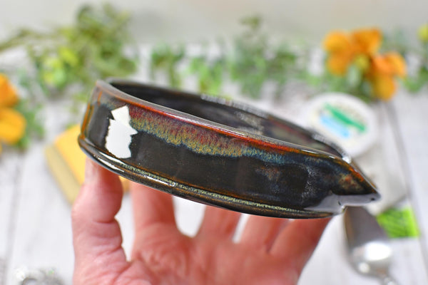 Monarch Butterfly Ceramic Spoon Rest, Handmade Stoneware Pottery, Kitchen Stove Top Dining, Soap Dish, Wine Bottle Drip in Black and Gray