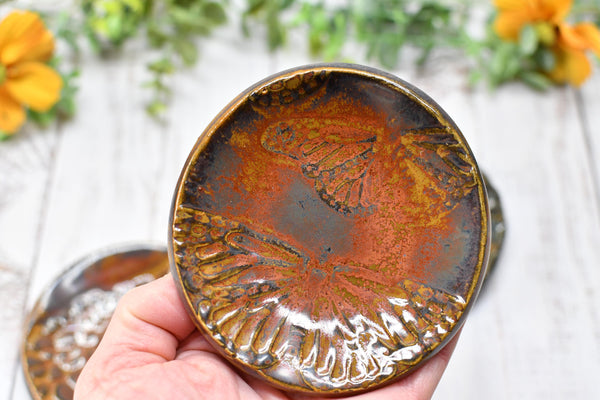 Monarch Butterfly Ceramic Small Coffee Spoon Rest, Handmade Stoneware Pottery Jewelry Trinket Dish, Bright Colors, Nature Gift for Mom