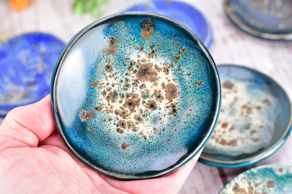 Turquoise Ceramic Small Coffee Spoon Rest, Blue Green Rustic Handmade Small Pottery for Housewarming Birthday Coworker Christmas Gift