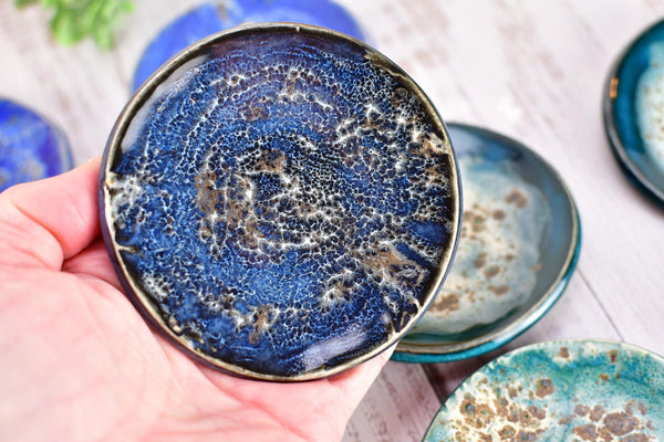 Turquoise Ceramic Small Coffee Spoon Rest, Blue Green Rustic Handmade Small Pottery for Housewarming Birthday Coworker Christmas Gift