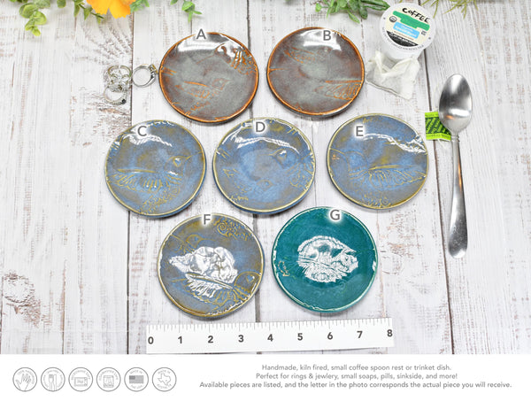 Spoon Rest Ceramic Small Pottery Christmas Gift Handmade, Hummingbird Coffee Spoon Rest, Stoneware Jewelry Trinket Dish Gift