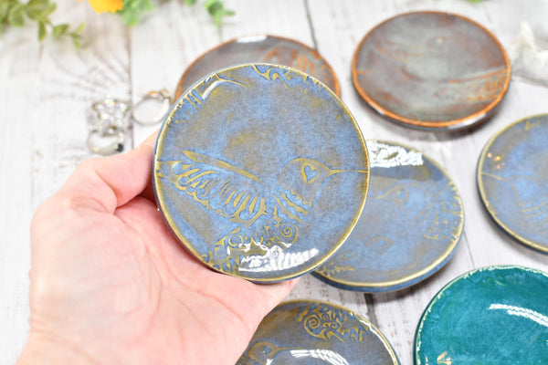 Spoon Rest Ceramic Small Pottery Christmas Gift Handmade, Hummingbird Coffee Spoon Rest, Stoneware Jewelry Trinket Dish Gift