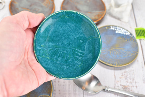 Spoon Rest Ceramic Small Pottery Christmas Gift Handmade, Hummingbird Coffee Spoon Rest, Stoneware Jewelry Trinket Dish Gift