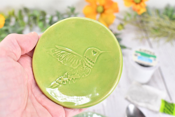 Spoon Rest Ceramic Small Pottery Christmas Gift Handmade, Hummingbird Coffee Spoon Rest, Stoneware Jewelry Trinket Dish Gift