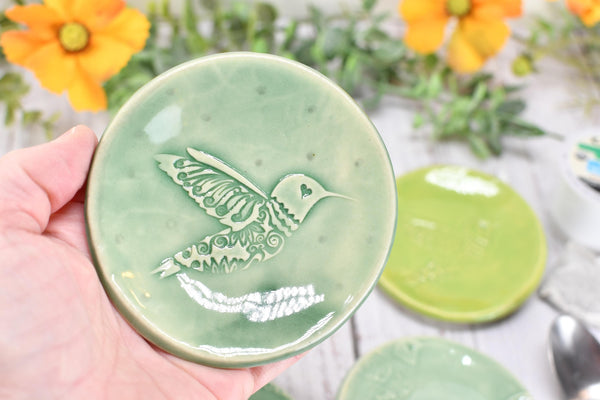 Spoon Rest Ceramic Small Pottery Christmas Gift Handmade, Hummingbird Coffee Spoon Rest, Stoneware Jewelry Trinket Dish Gift