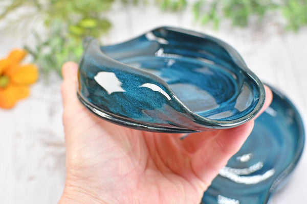 Blue Teal Ceramic Spoon Rest, Turquoise Handmade Small, Medium, Large Pottery for Stovetop, Table Counter - Housewarming Christmas Gift