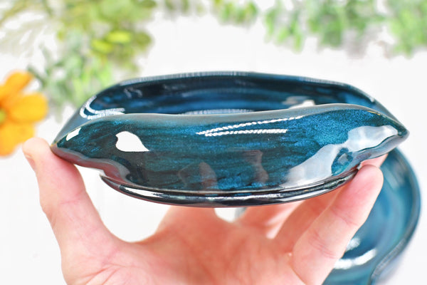 Blue Teal Ceramic Spoon Rest, Turquoise Handmade Small, Medium, Large Pottery for Stovetop, Table Counter - Housewarming Christmas Gift