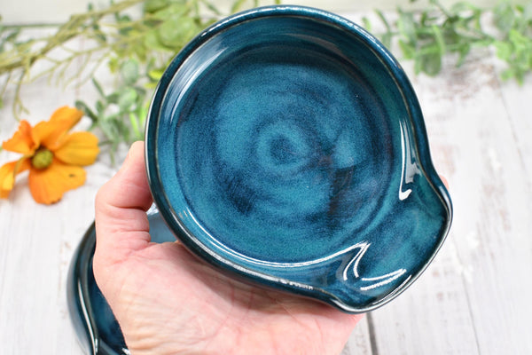 Blue Teal Ceramic Spoon Rest, Turquoise Handmade Small, Medium, Large Pottery for Stovetop, Table Counter - Housewarming Christmas Gift