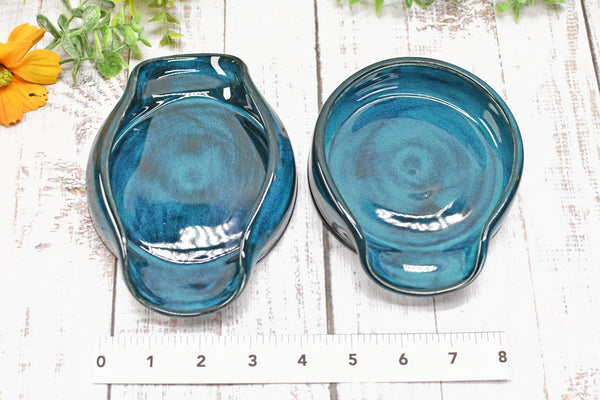 Blue Teal Ceramic Spoon Rest, Turquoise Handmade Small, Medium, Large Pottery for Stovetop, Table Counter - Housewarming Christmas Gift