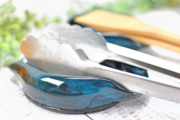 Blue Teal Ceramic Spoon Rest, Turquoise Handmade Small, Medium, Large Pottery for Stovetop, Table Counter - Housewarming Christmas Gift