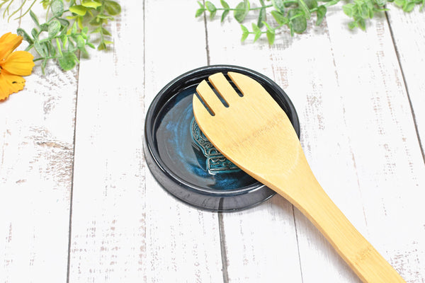 Sugar Skull Spoon Rest Ceramic Bronze Handmade Stoneware Pottery Large Stovetop Counter Coffee Bar Day of The Dead Kitchen Dining Goth Decor