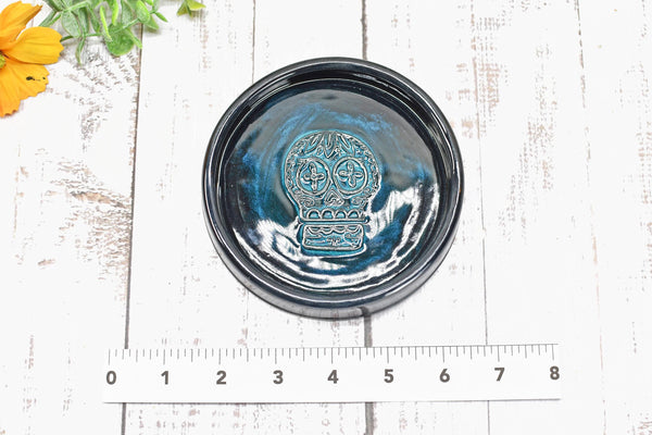 Sugar Skull Spoon Rest Ceramic Bronze Handmade Stoneware Pottery Large Stovetop Counter Coffee Bar Day of The Dead Kitchen Dining Goth Decor