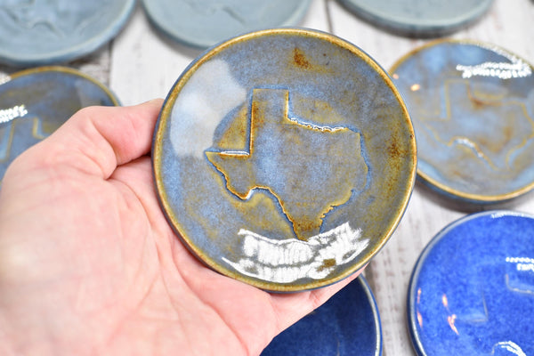 Texas Ceramic Small Coffee Spoon Rest Gift, Handmade Jewelry Trinket Dish, Stoneware Pottery, Orange, Blue, Turquoise, Brown, Green, Black