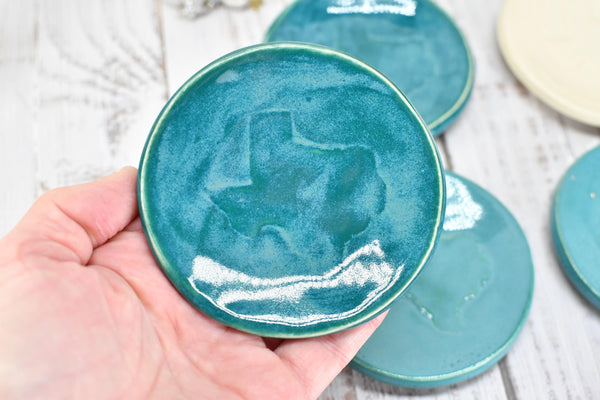 Texas Ceramic Small Coffee Spoon Rest Gift, Handmade Jewelry Trinket Dish, Stoneware Pottery, Orange, Blue, Turquoise, Brown, Green, Black