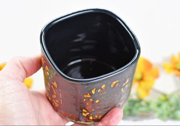 Whiskey Bourbon Cup, Bronze Pottery Anniversary Handmade Ceramic Tumbler BoHo Art Lover Wine Gift, Black, Olive Green, Tan Moroccan Pattern