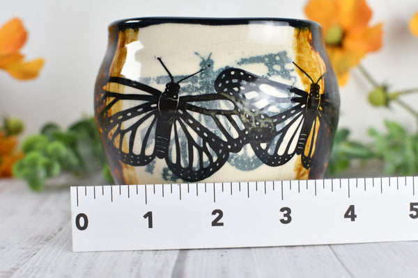 Ceramic Bronze Pottery Anniversary Gift, Butterfly Organizer Vase Cup, Handmade, Black, Green, Tan, Monarch Kitchen Bath Garden Lover Decor