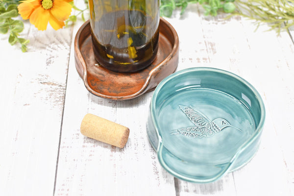 Hummingbird Ceramic Spoon Rest, Large Handmade Stoneware Pottery in Copper and Green - Trinket Dish Housewarming Mother's Day Gift