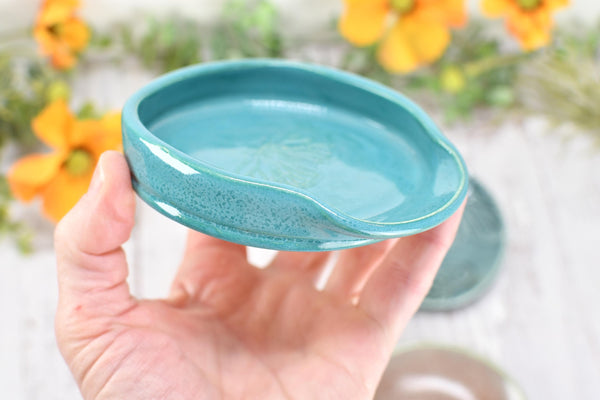 Monarch Butterfly Ceramic Small Coffee Spoon Rest, Handmade Stoneware Pottery Jewelry Trinket Dish, Blue Green Pink, Nature Lover Gift