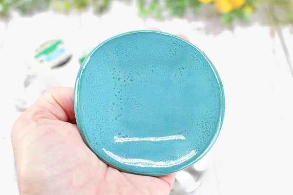 Island Decor Ceramic Spoon Rest, Turquoise Blue Handmade Small Pottery for Stovetop, Table Counter - Housewarming Gift Ocean Beach