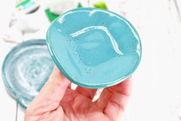 Island Decor Ceramic Spoon Rest, Turquoise Blue Handmade Small Pottery for Stovetop, Table Counter - Housewarming Gift Ocean Beach