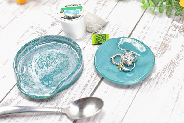 Island Decor Ceramic Spoon Rest, Turquoise Blue Handmade Small Pottery for Stovetop, Table Counter - Housewarming Gift Ocean Beach