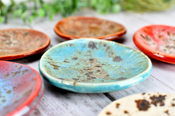 Turquoise Ceramic Small Coffee Spoon Rest, Blue Green Rustic Handmade Small Pottery for Housewarming Birthday Coworker Christmas Gift