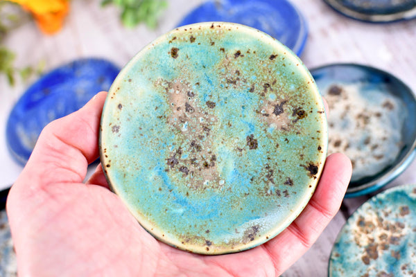 Turquoise Ceramic Small Coffee Spoon Rest, Blue Green Rustic Handmade Small Pottery for Housewarming Birthday Coworker Christmas Gift