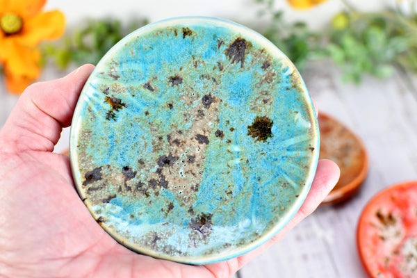 Turquoise Ceramic Small Coffee Spoon Rest, Blue Green Rustic Handmade Small Pottery for Housewarming Birthday Coworker Christmas Gift