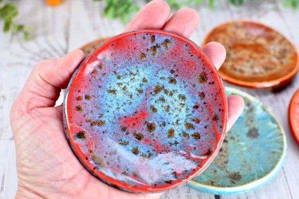 Turquoise Ceramic Small Coffee Spoon Rest, Blue Green Rustic Handmade Small Pottery for Housewarming Birthday Coworker Christmas Gift
