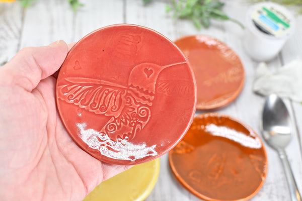 Spoon Rest Ceramic Small Pottery Christmas Gift Handmade, Hummingbird Coffee Spoon Rest, Stoneware Jewelry Trinket Dish Gift