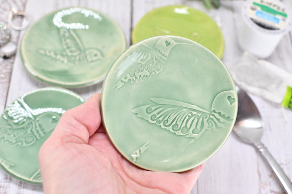 Spoon Rest Ceramic Small Pottery Christmas Gift Handmade, Hummingbird Coffee Spoon Rest, Stoneware Jewelry Trinket Dish Gift