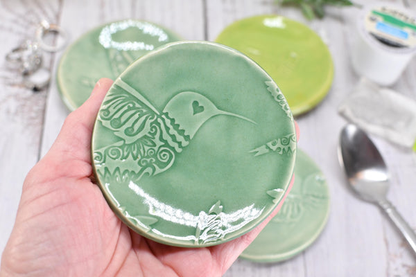 Spoon Rest Ceramic Small Pottery Christmas Gift Handmade, Hummingbird Coffee Spoon Rest, Stoneware Jewelry Trinket Dish Gift